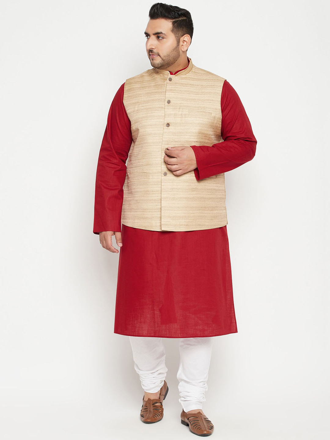 VASTRAMAY Men Maroon Layered Kurta with Pyjamas
