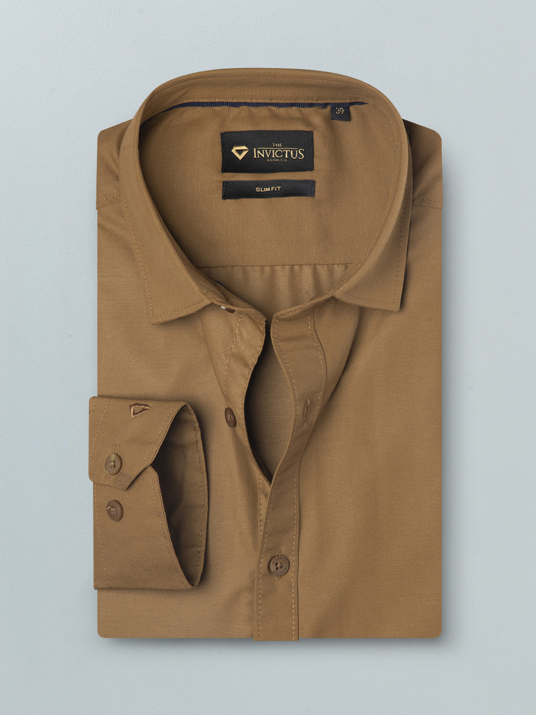 INVICTUS Men Camel Brown Slim Fit Smart Casual Shirt