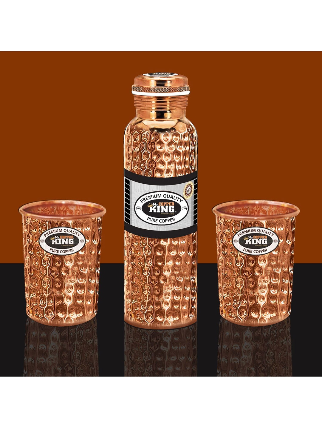 MR. COPPER KING Copper Toned Hammered Water Bottle Tumbler Set