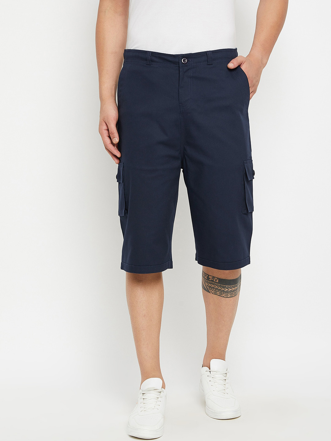 Hypernation Men Navy Blue Cargo Shorts