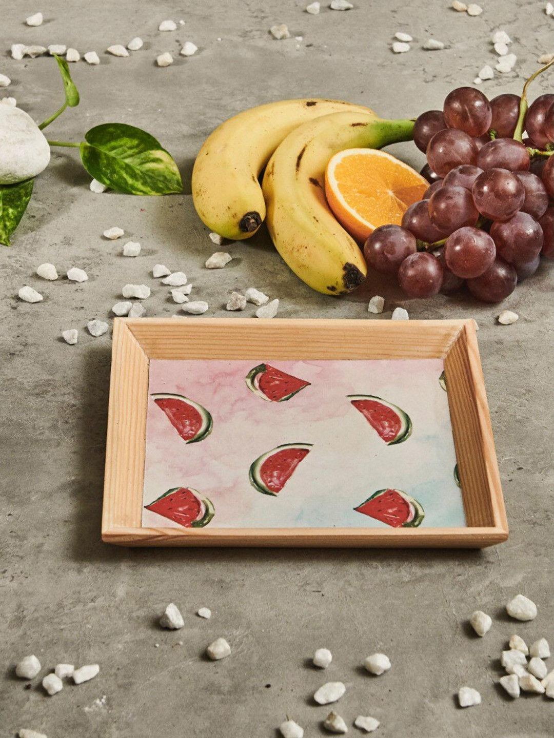 A Tiny Mistake Brown & Pink Printed Wood Serving Tray
