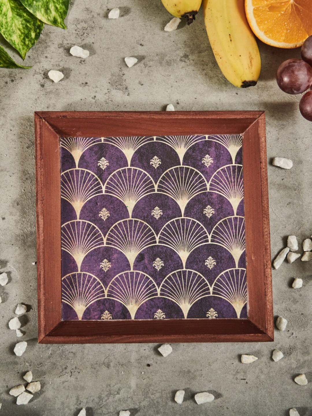 A Tiny Mistake Purple & Brown Handcrafted Wooden Serving Tray
