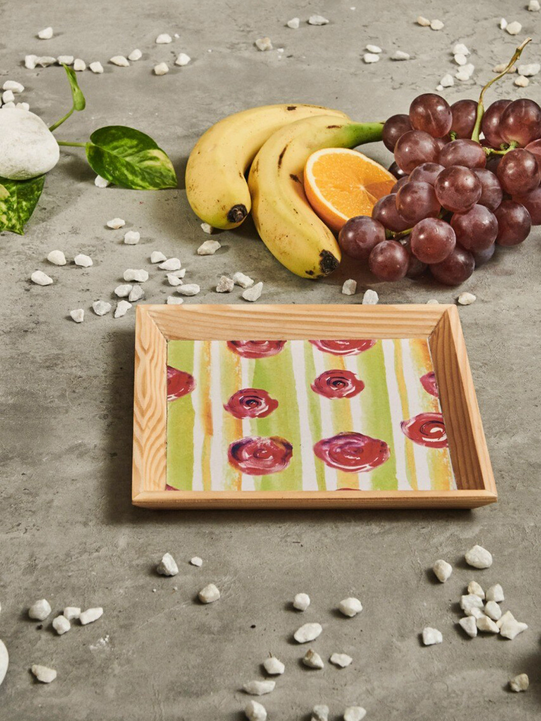 A Tiny Mistake Green & Pink Printed Wooden Square Tray