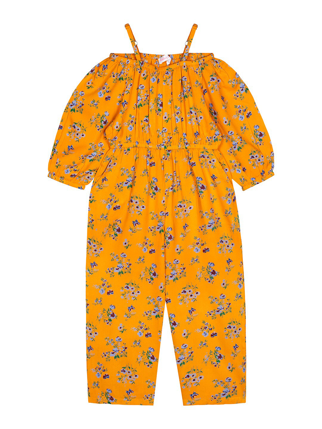 Budding Bees Girls Mustard & Yellow Printed Basic Jumpsuit