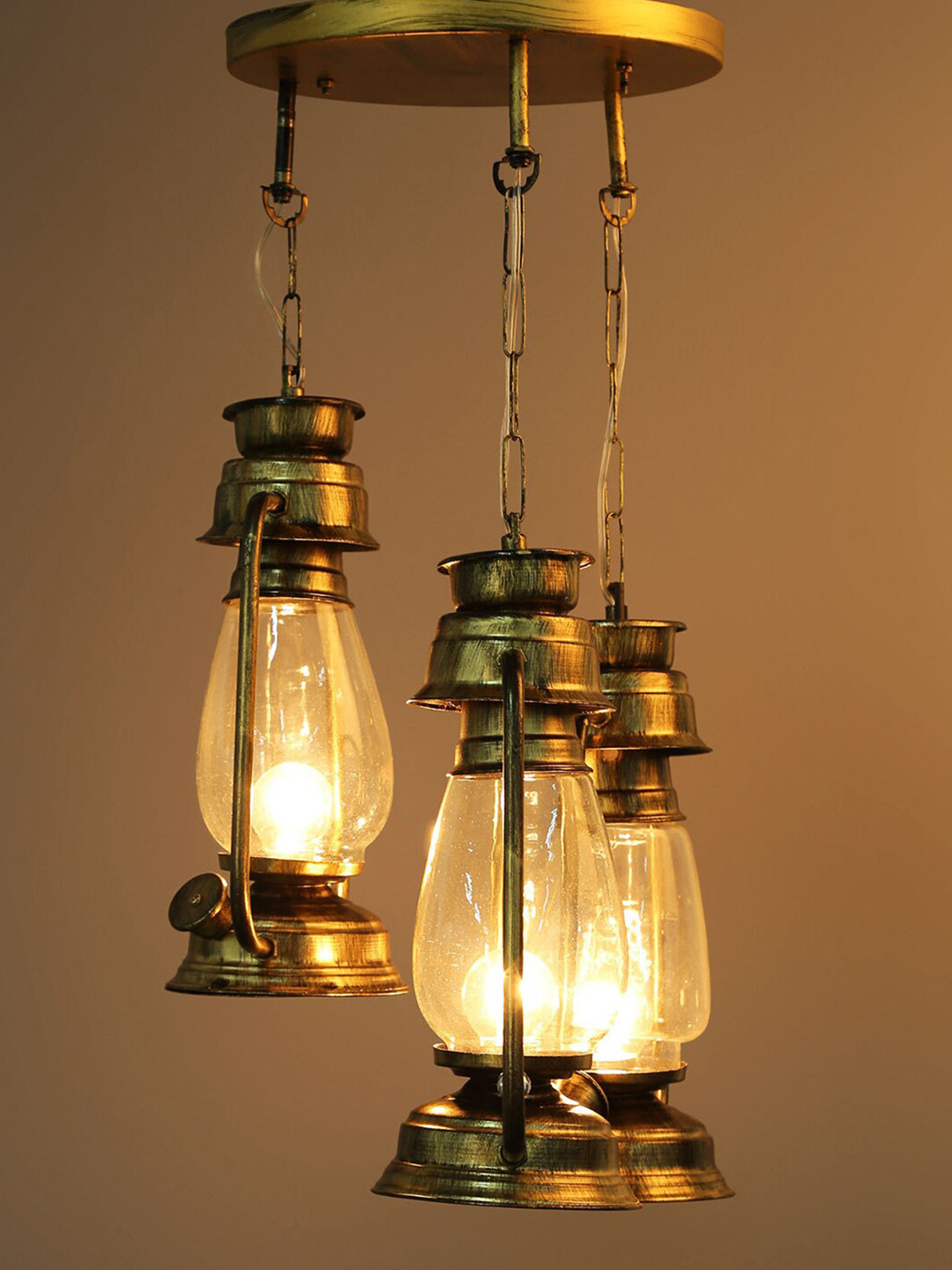 Devansh Golden Antique Cluster Lantern Transparent Glass Hanging Lamp