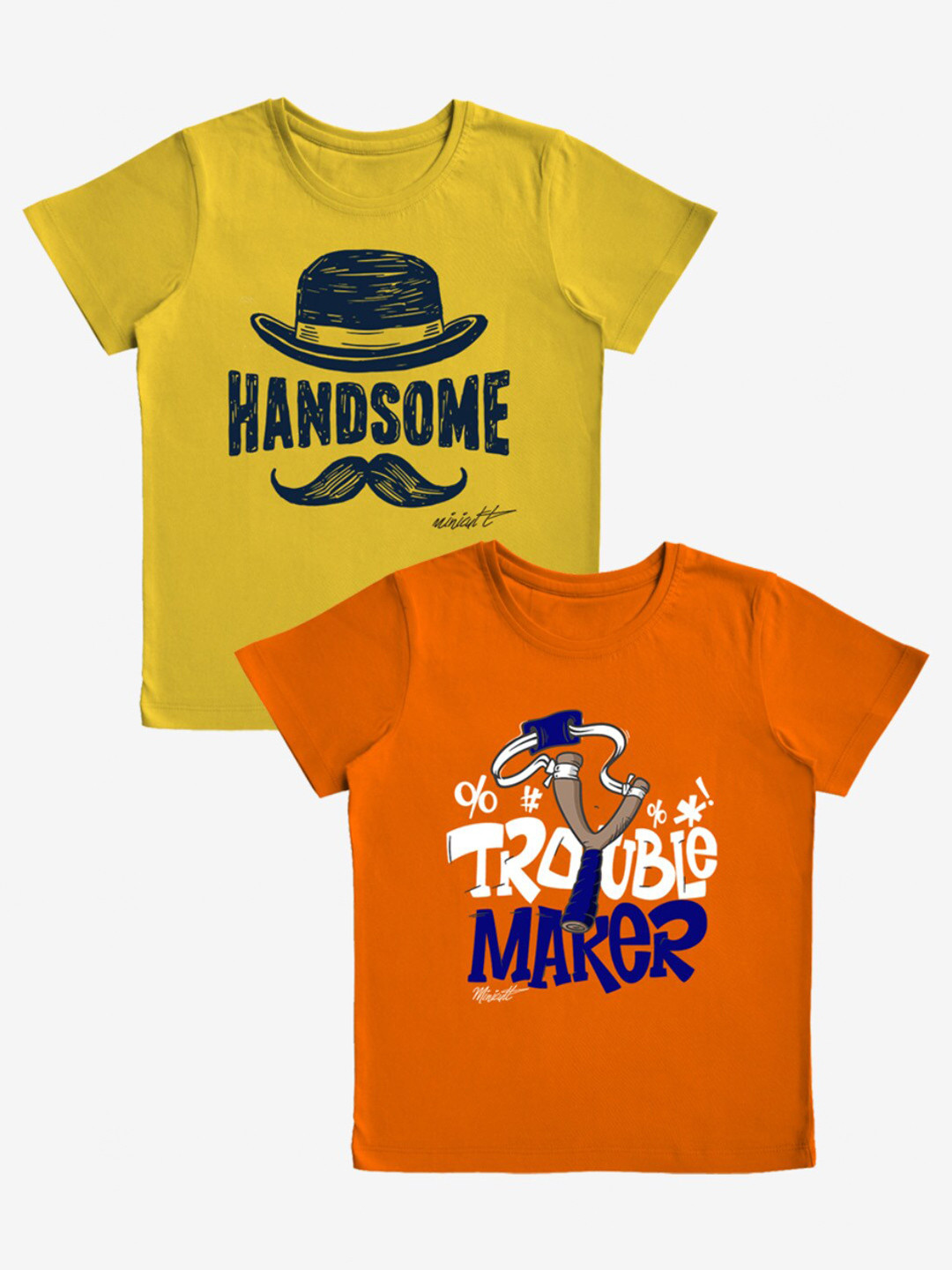 x2o Boys Pack Of 2 Orange & Yellow Typography Printed T-shirt