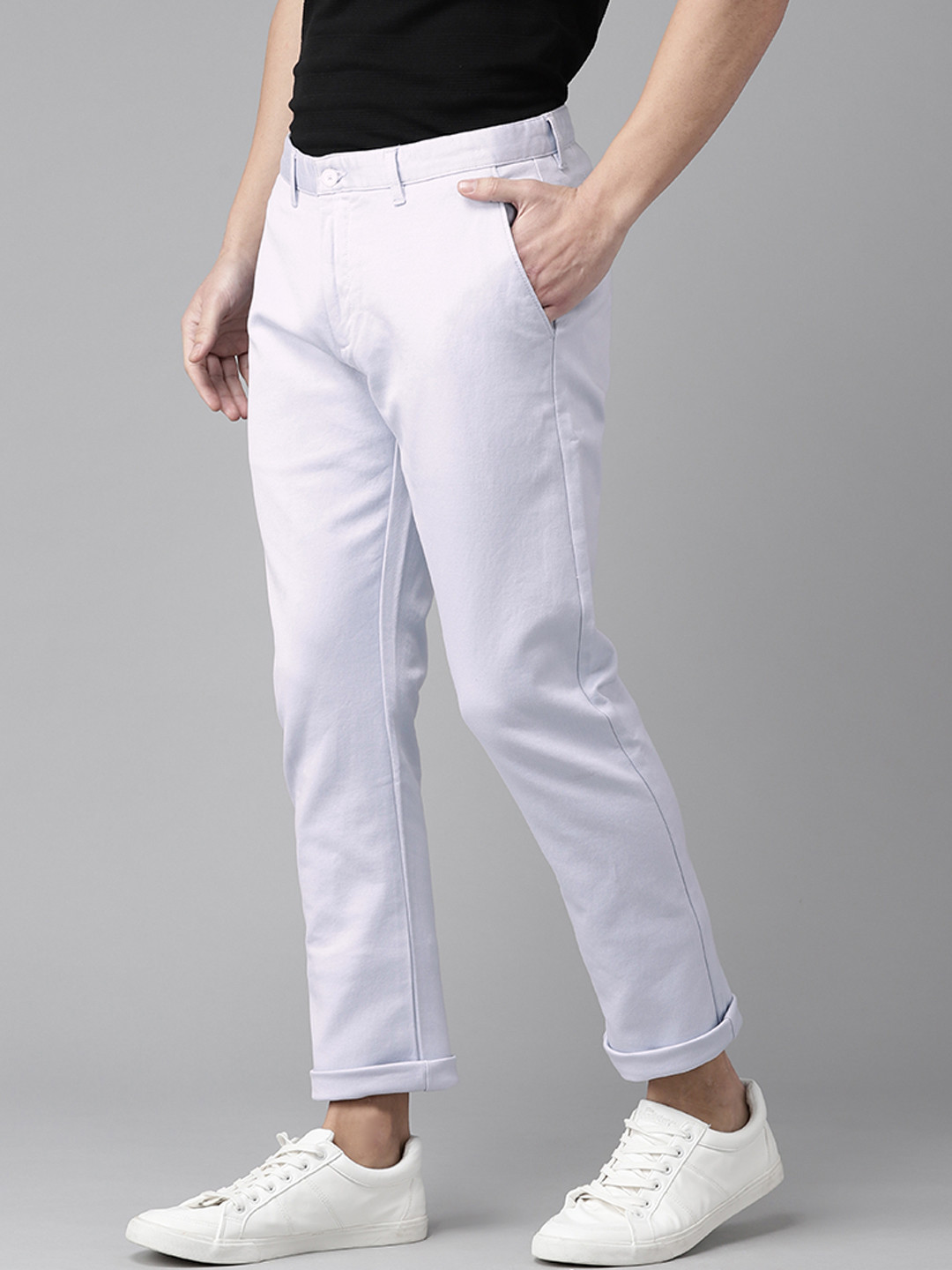 Blackberrys Men Blue Solid B-95 Slim Fit Low-Rise Trousers