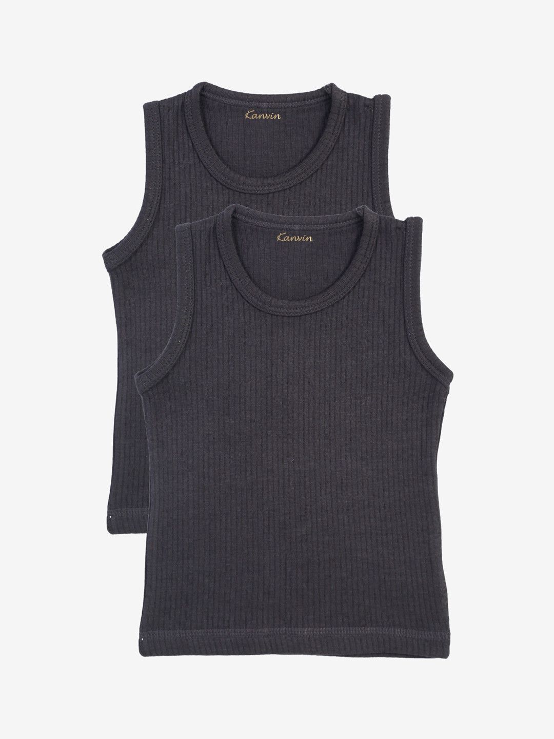 Kanvin Boys Pack Of 2 Charcoal Grey Ribbed Thermal Vests