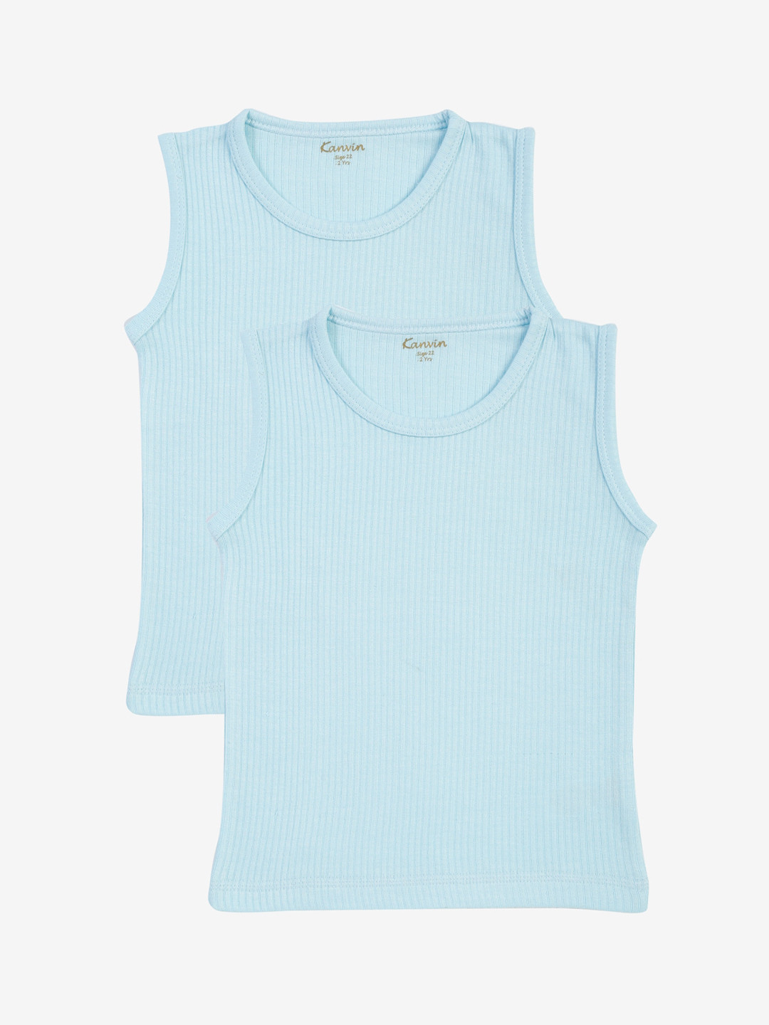 Kanvin Boys Pack Of 2 Blue Ribbed Thermal Vests