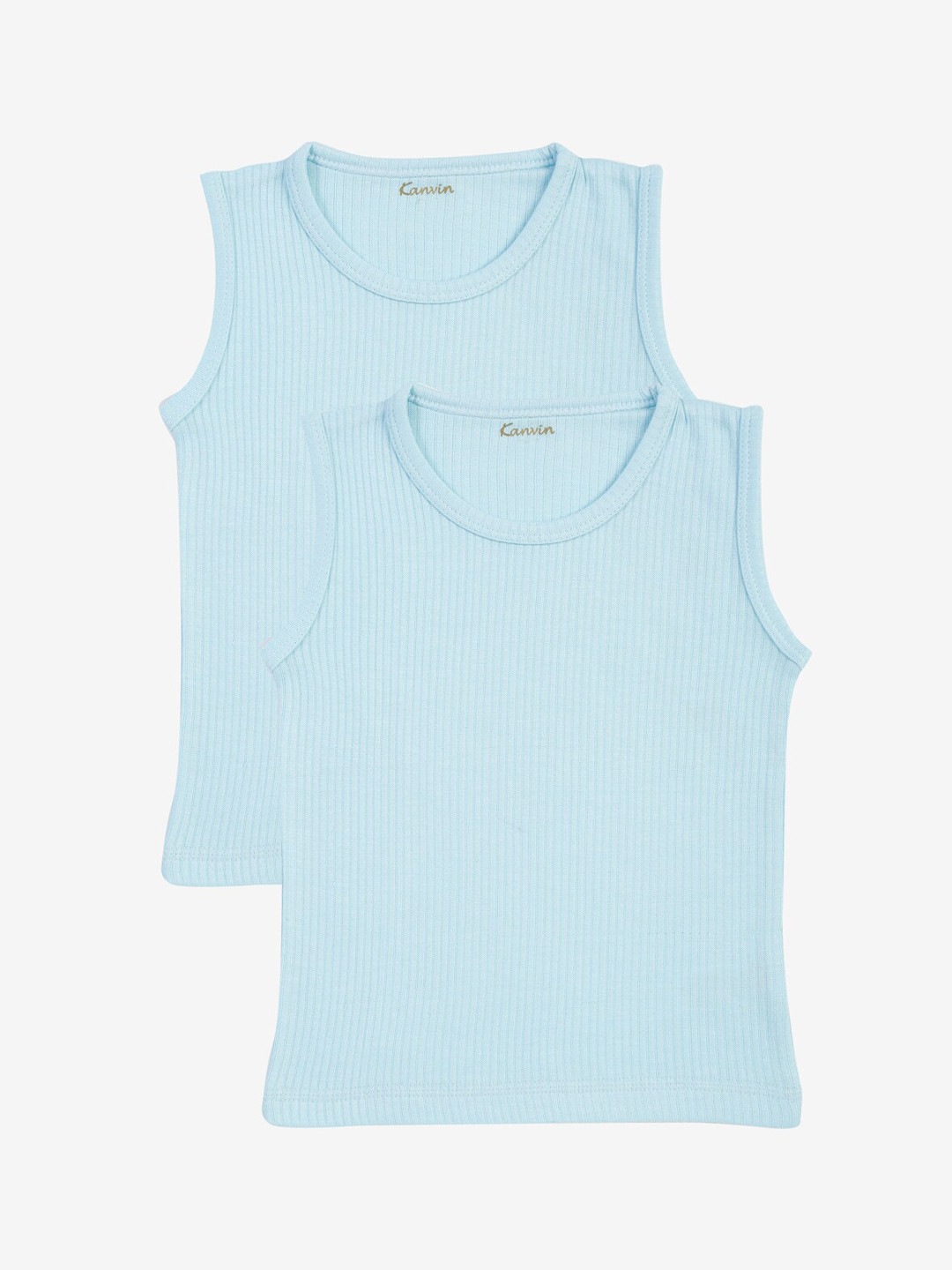 Kanvin Boys Pack of 2 Blue Ribbed Thermal Vests