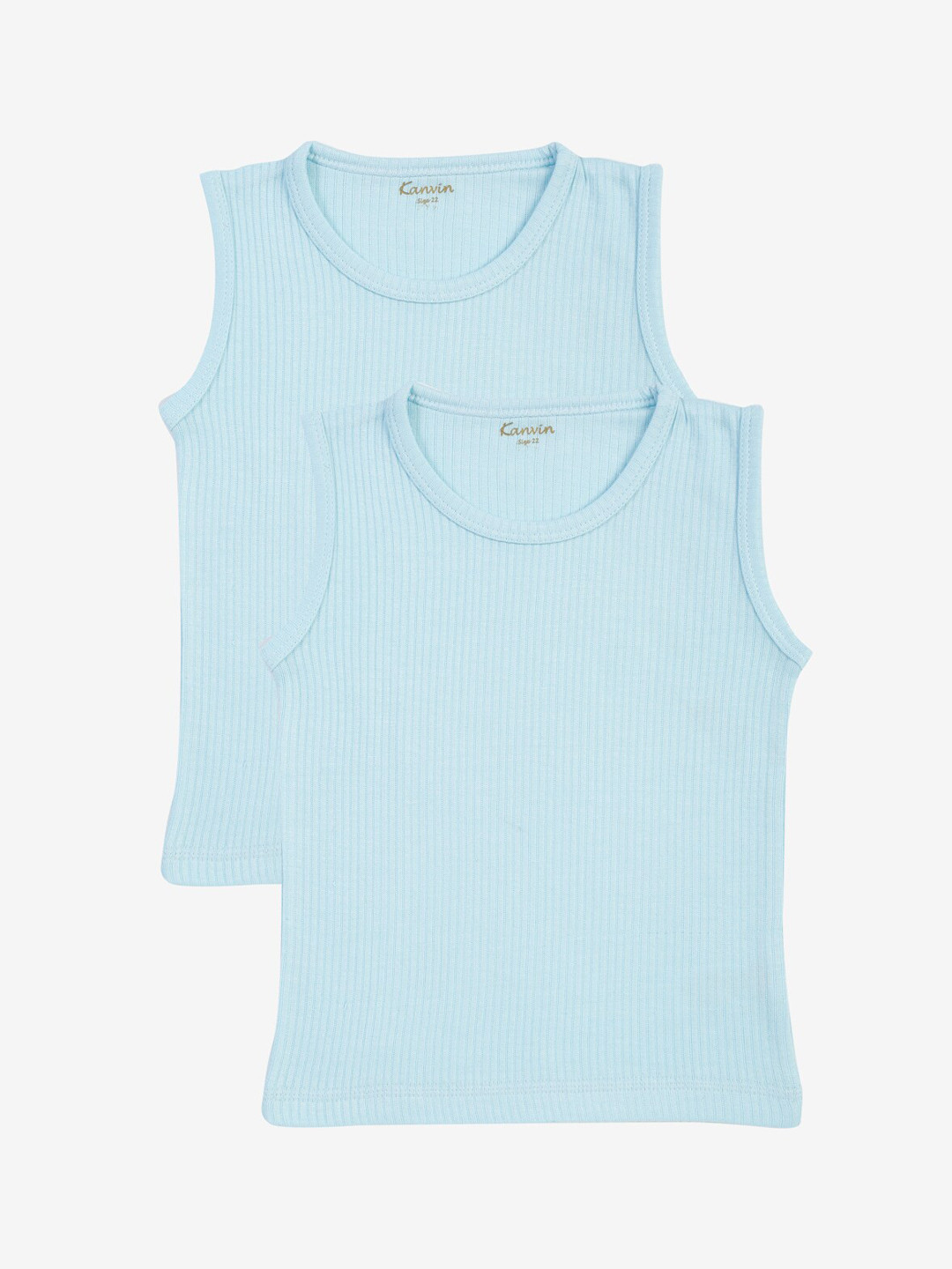 Kanvin Boys Pack Of 2 Blue Ribbed Thermal Vests
