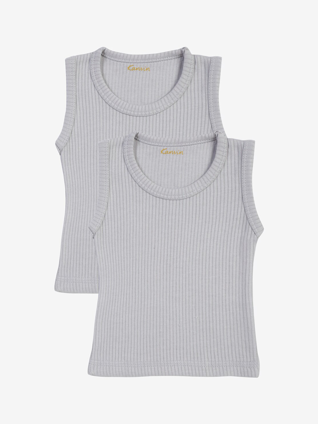 Kanvin Boys Pack of 2 Grey Ribbed Thermal Vests