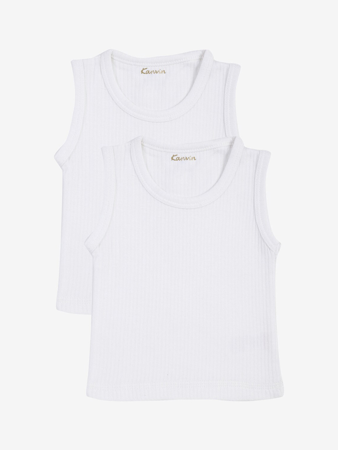 Kanvin Boys Pack Of 2 white Ribbed Thermal Vests