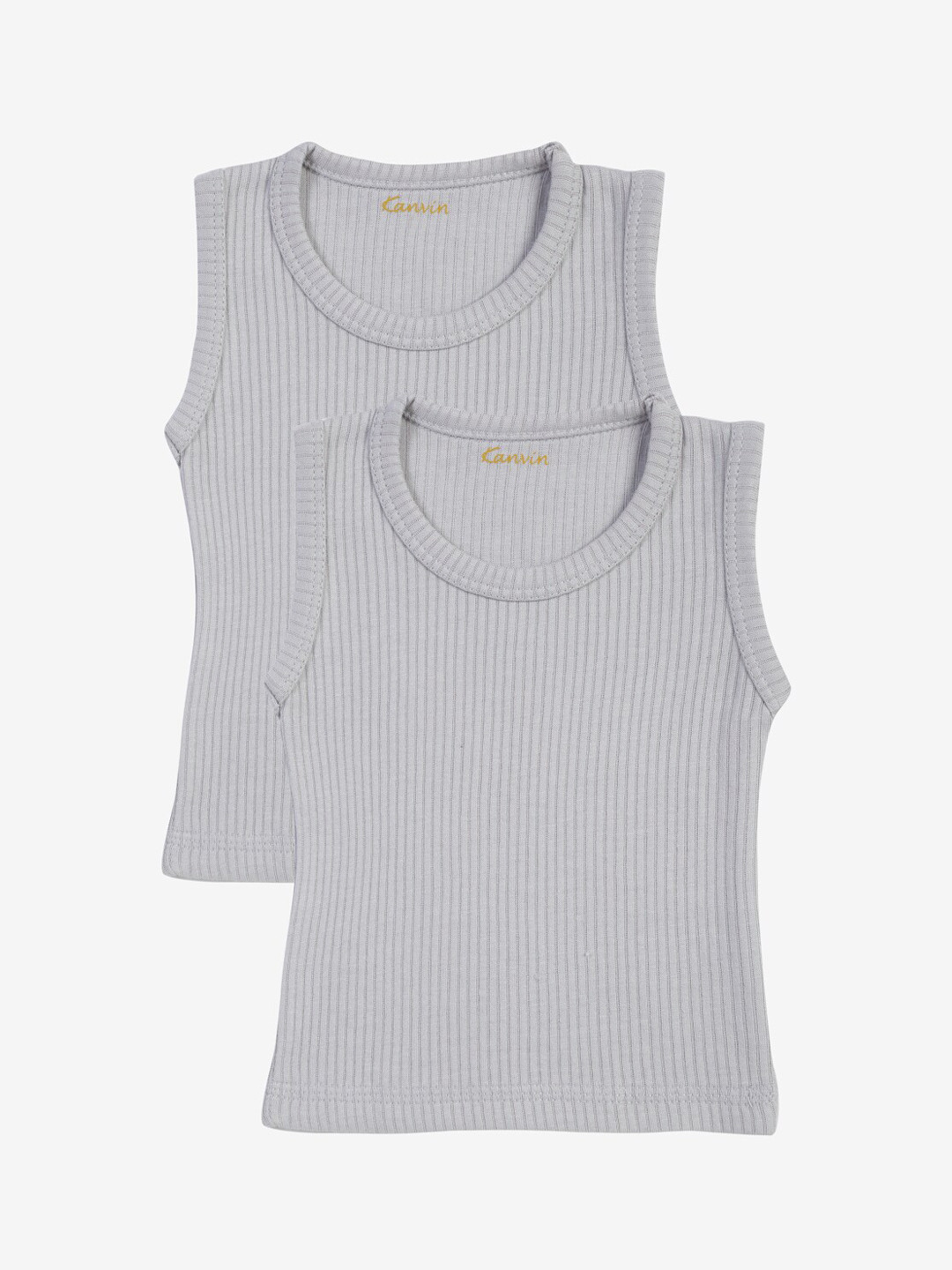 Kanvin Boys Pack Of 2 grey Ribbed Thermal Vests