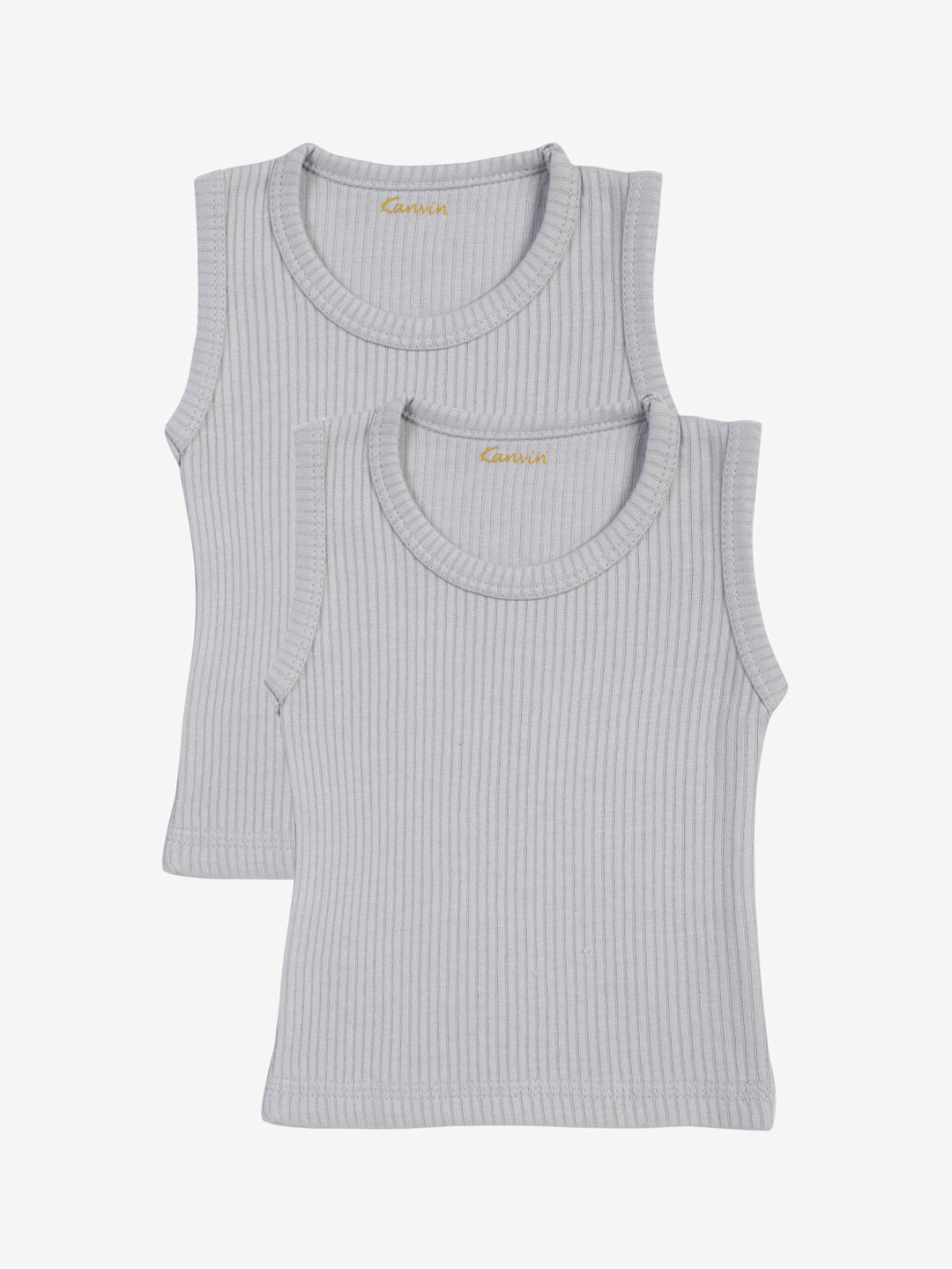 Kanvin Boys Pack Of 2 Grey Ribbed Thermal Vests