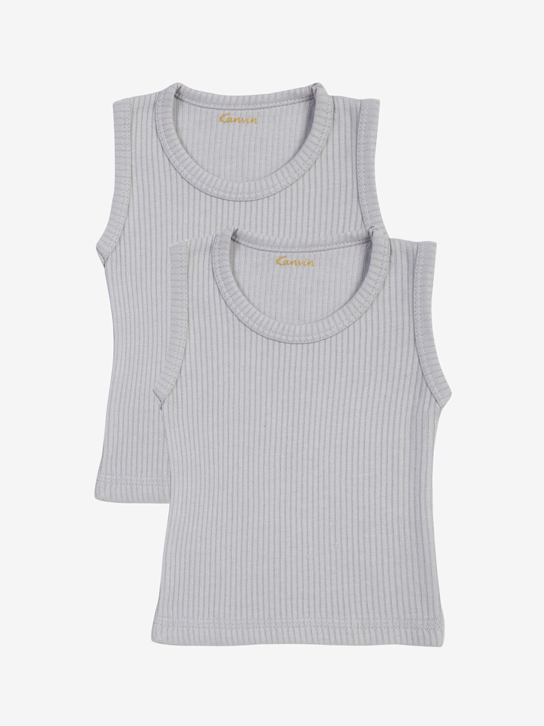 Kanvin Boys Pack Of 2 Grey Ribbed Thermal Vests