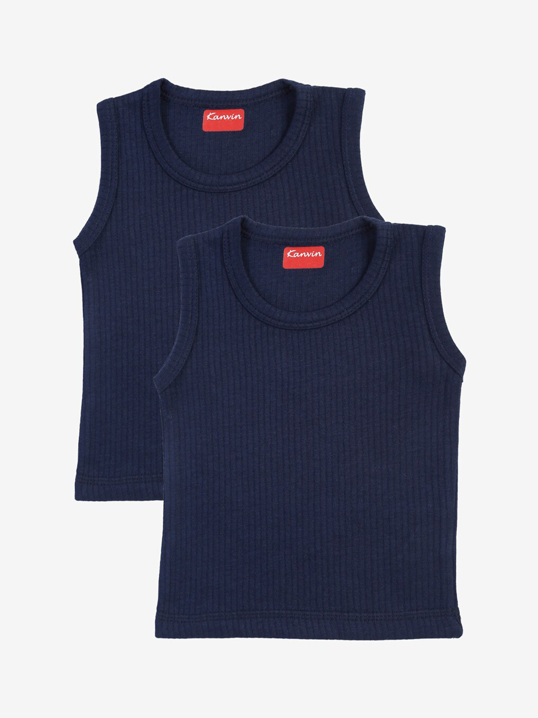 Kanvin Boys Pack Of 2 Navy Blue Ribbed Thermal Vests