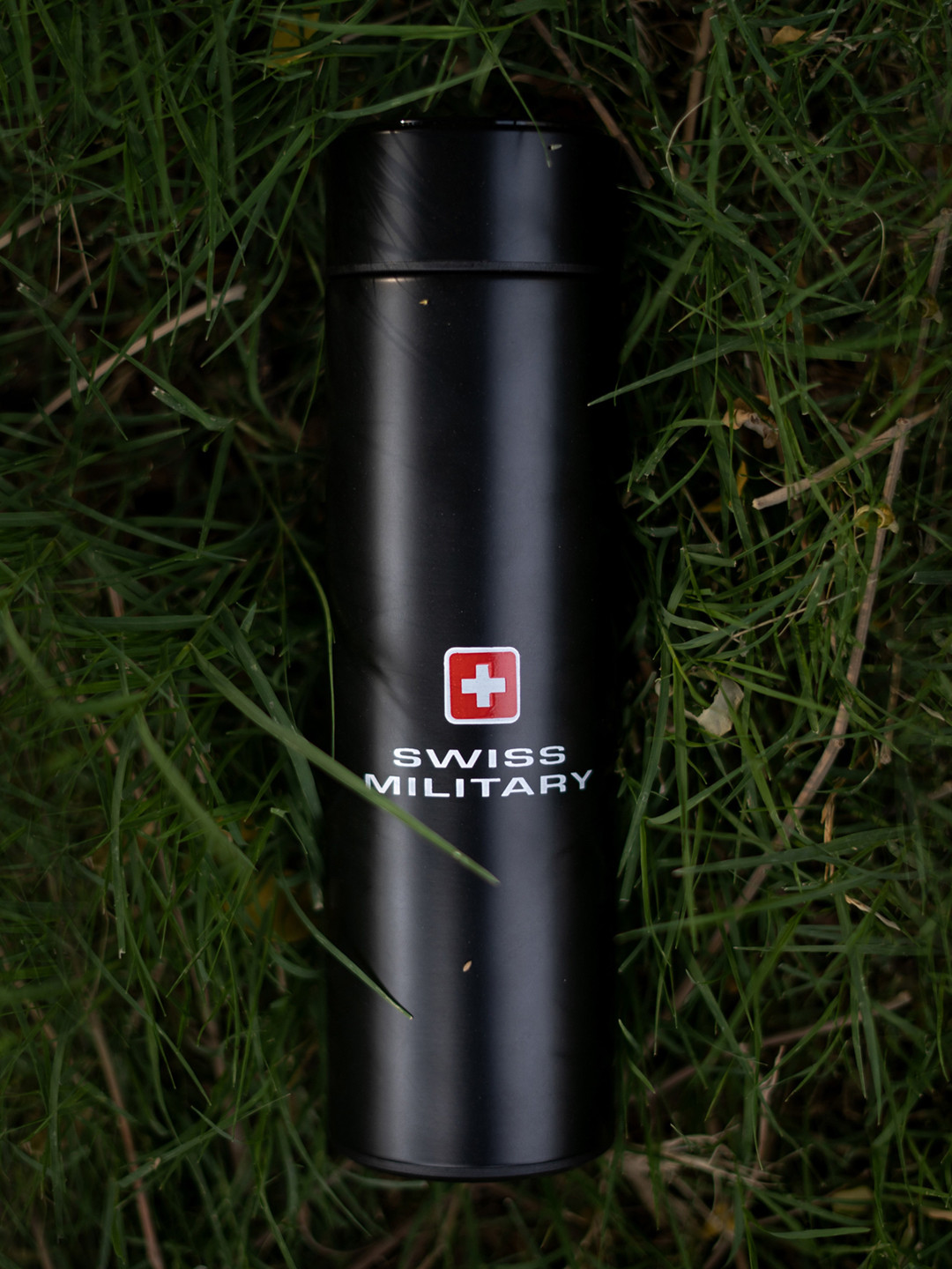 SWISS MILITARY Black Brand Logo Stainless Steel Spill Proof Flask - 480ml