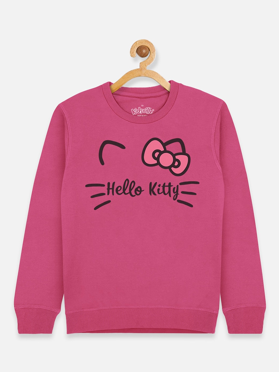 Kids Ville Girls Pink Hello Kitty Printed Sweatshirt