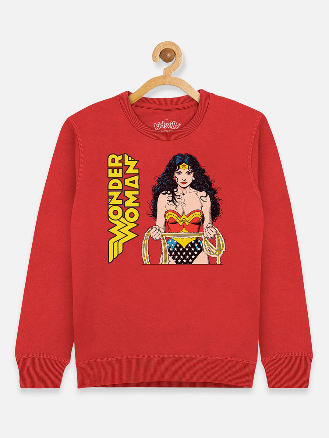 Kids Ville Girls Red Wonder Woman Printed Sweatshirt