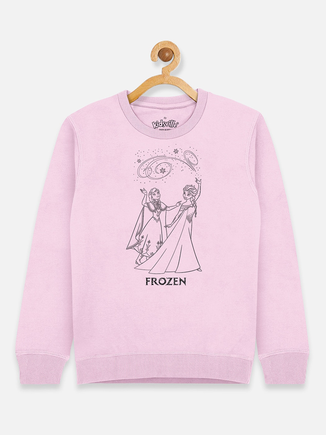 Kids Ville Girls Pink Frozen Graphic Printed Pulover Sweatshirt