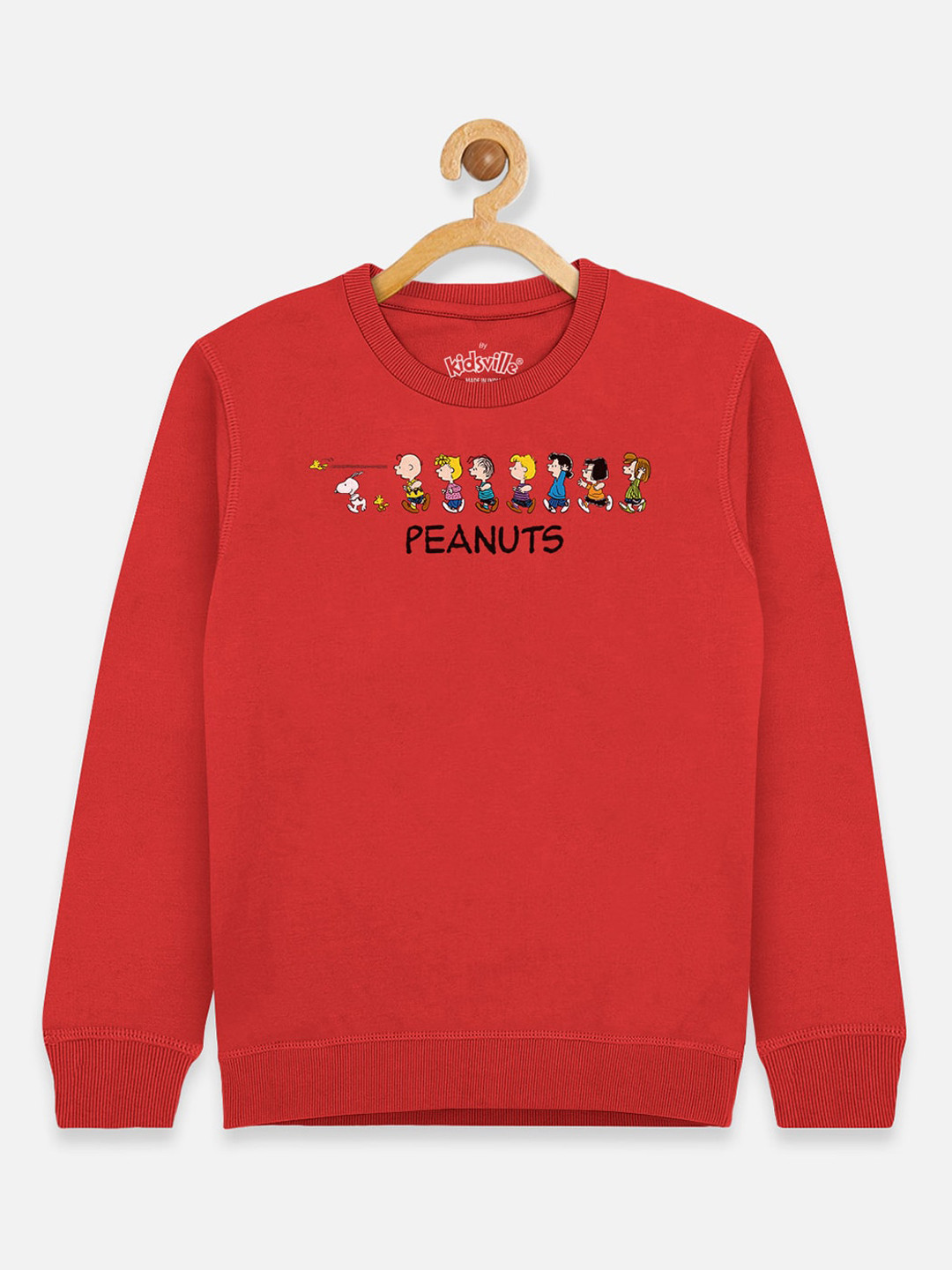 Kids Ville Girls Red Peanuts Printed Sweatshirt