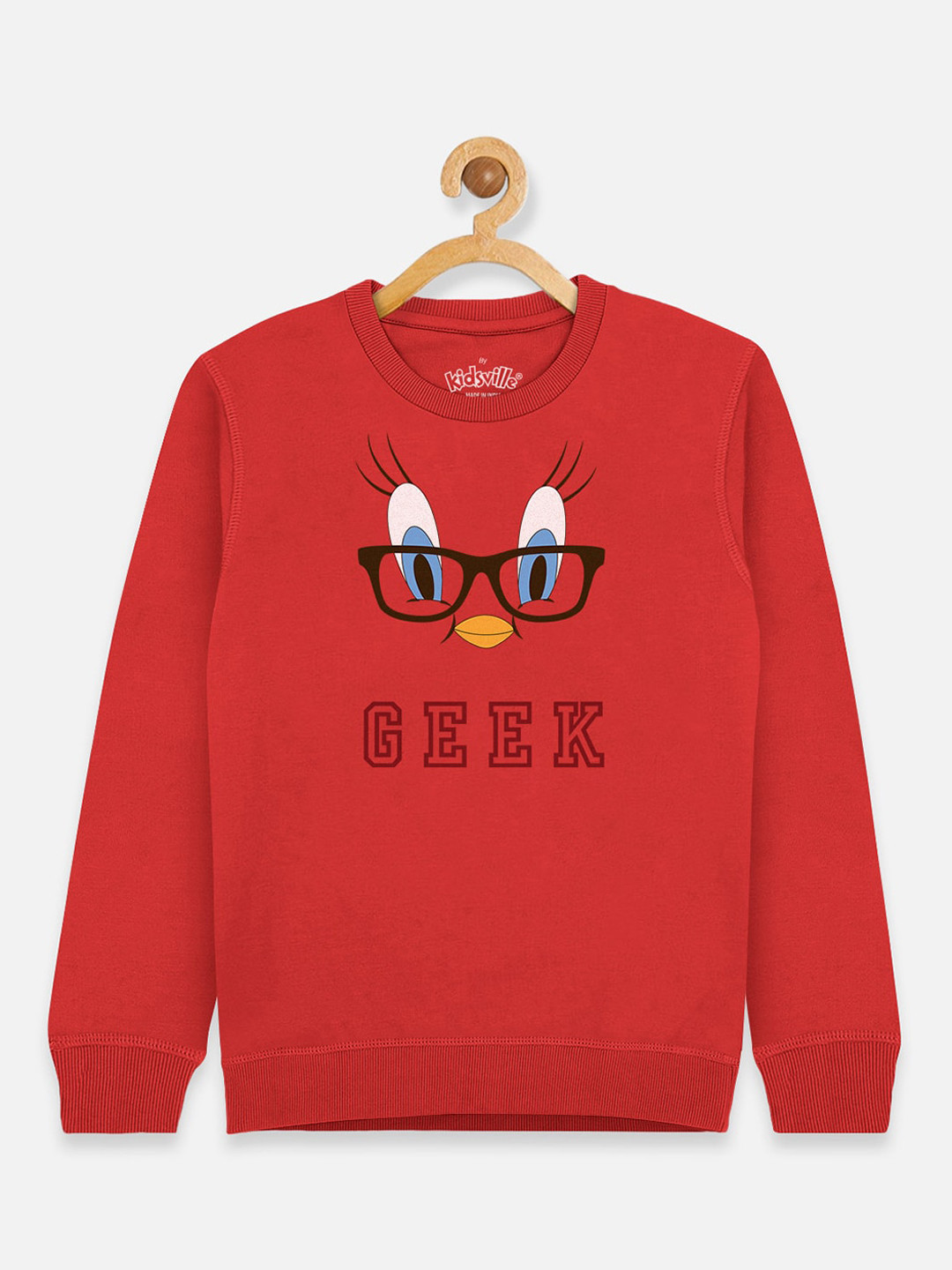Kids Ville Tweety Girls Red Printed Sweatshirt