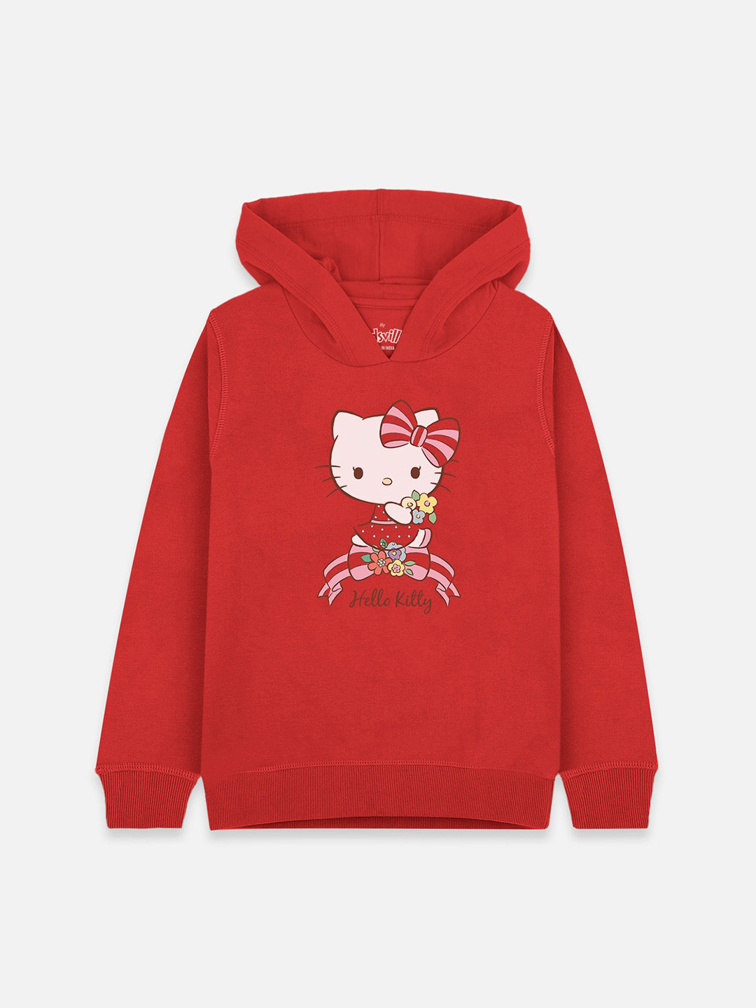 Kids Ville Girls Red Hello Kitty Printed Hooded Sweatshirt