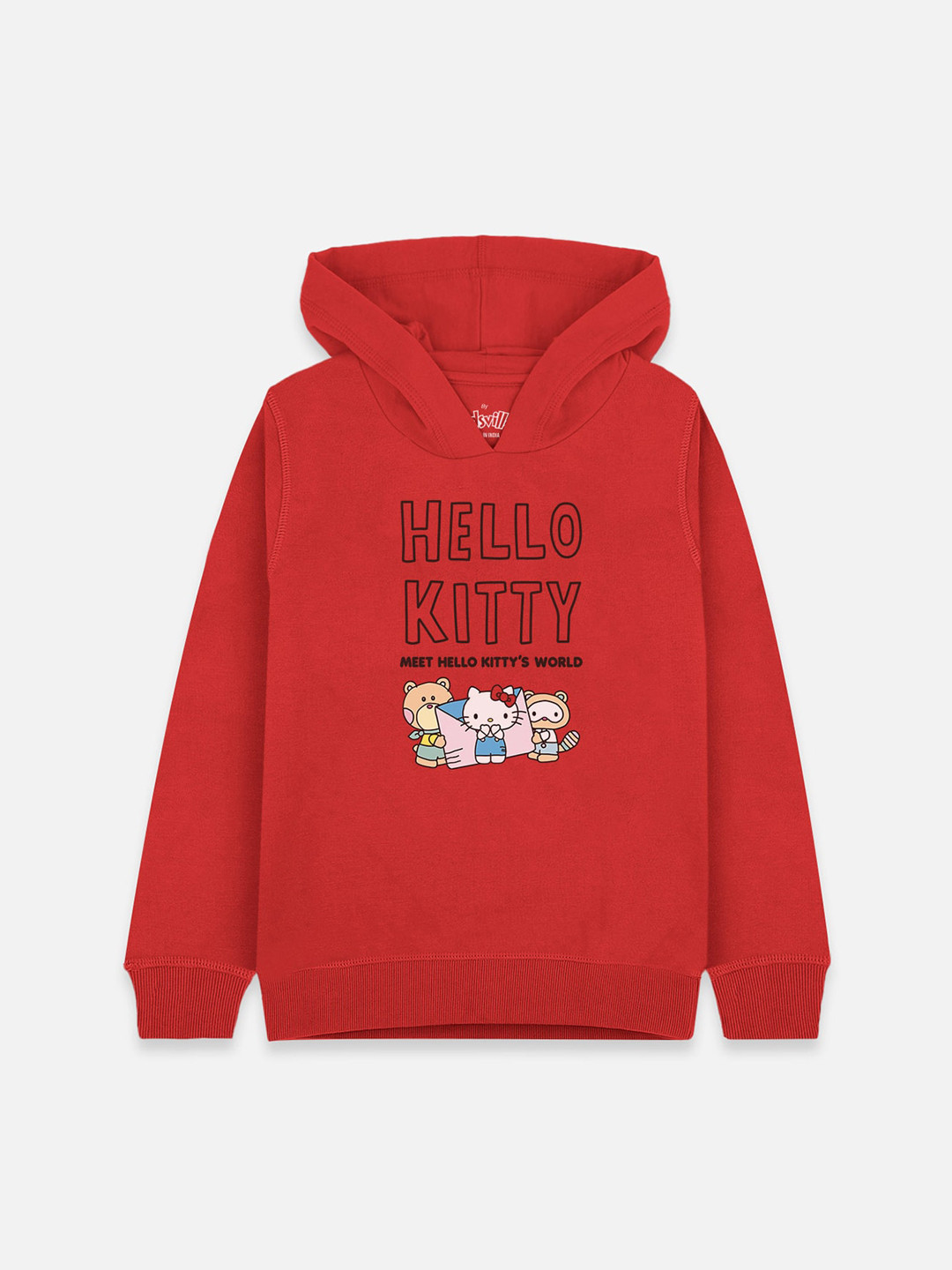 Kids Ville Girls Red Hello Kitty Printed Hooded Sweatshirt