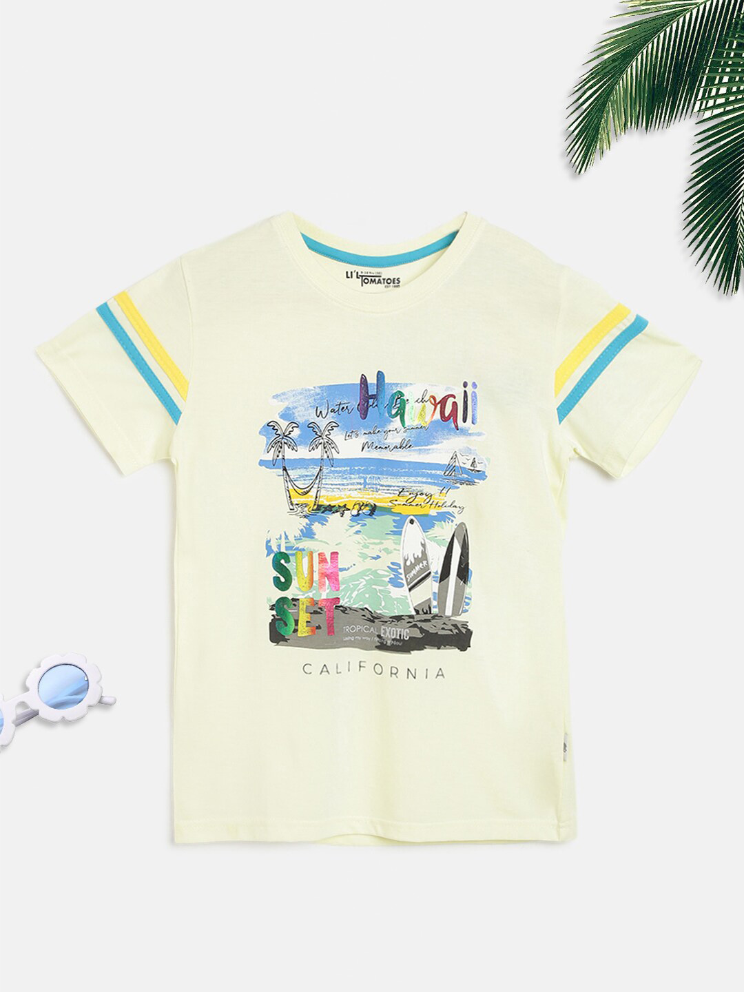 Lil Tomatoes Boys Lime Green Printed Outdoor T-shirt