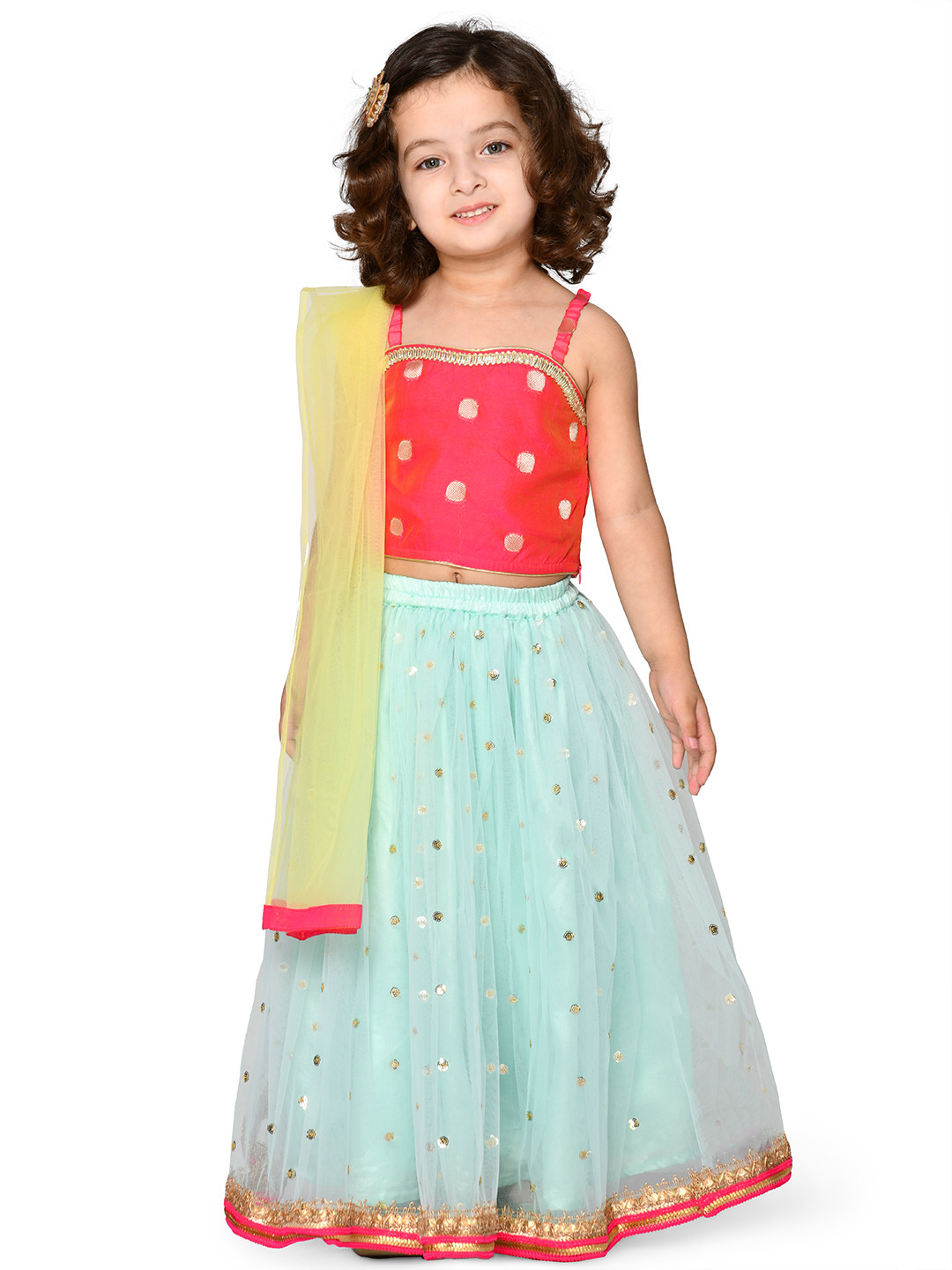 SAKA DESIGNS Girls Magenta & Silver Embellished Ready To Wear Lehenga Blouse & Dupatta