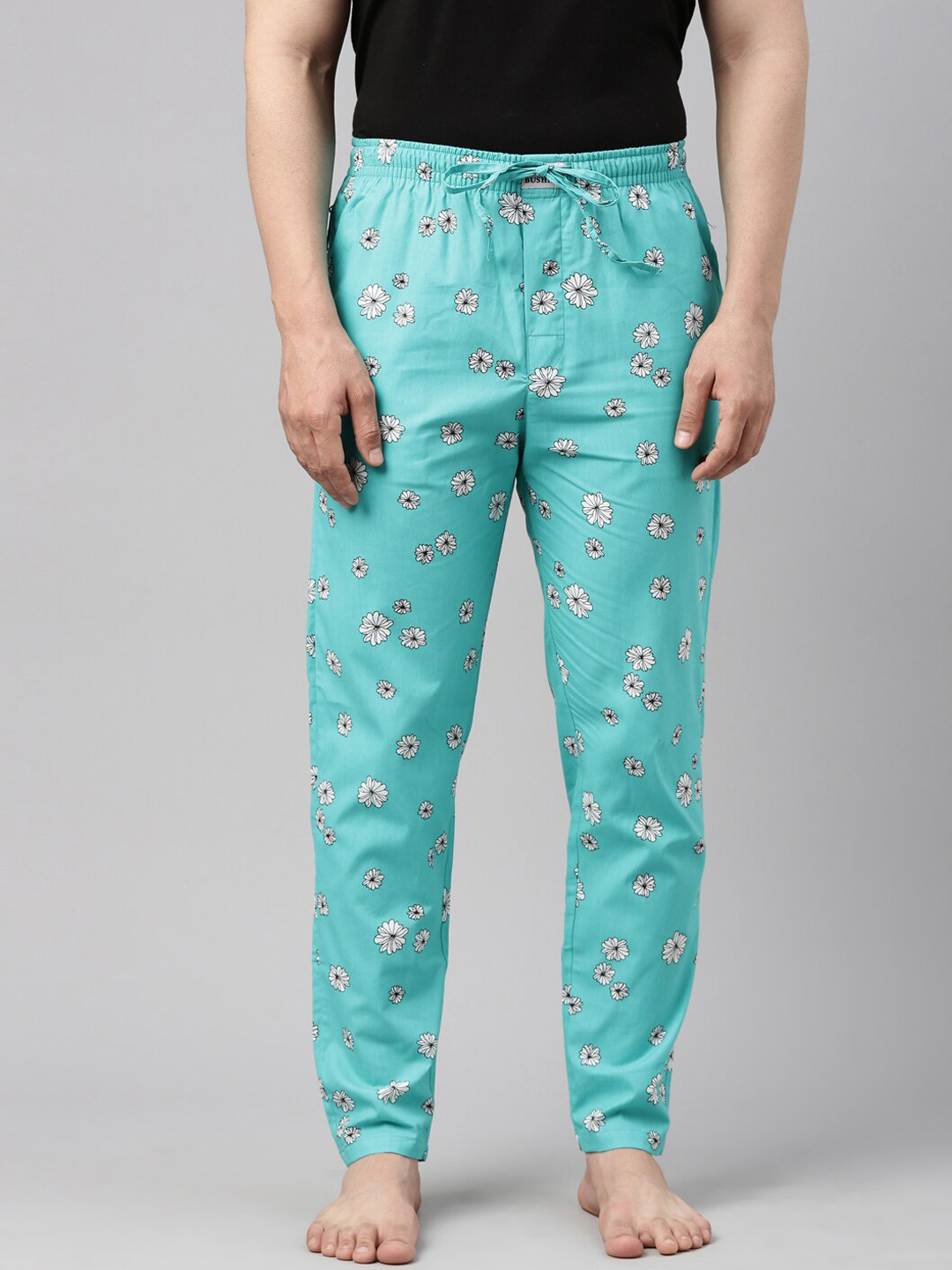 Bushirt Men Teal Green Printed Pure Cotton Lounge Pants