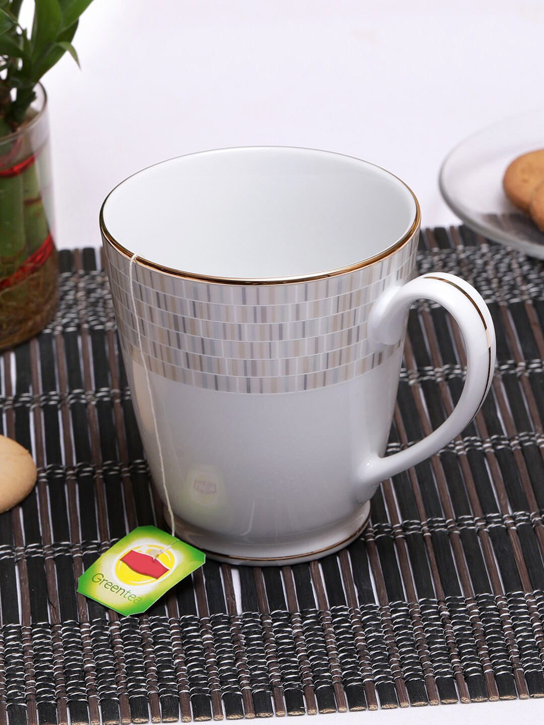 Noritake White Geometric Porcelain Microwave Safe Mug-370ml