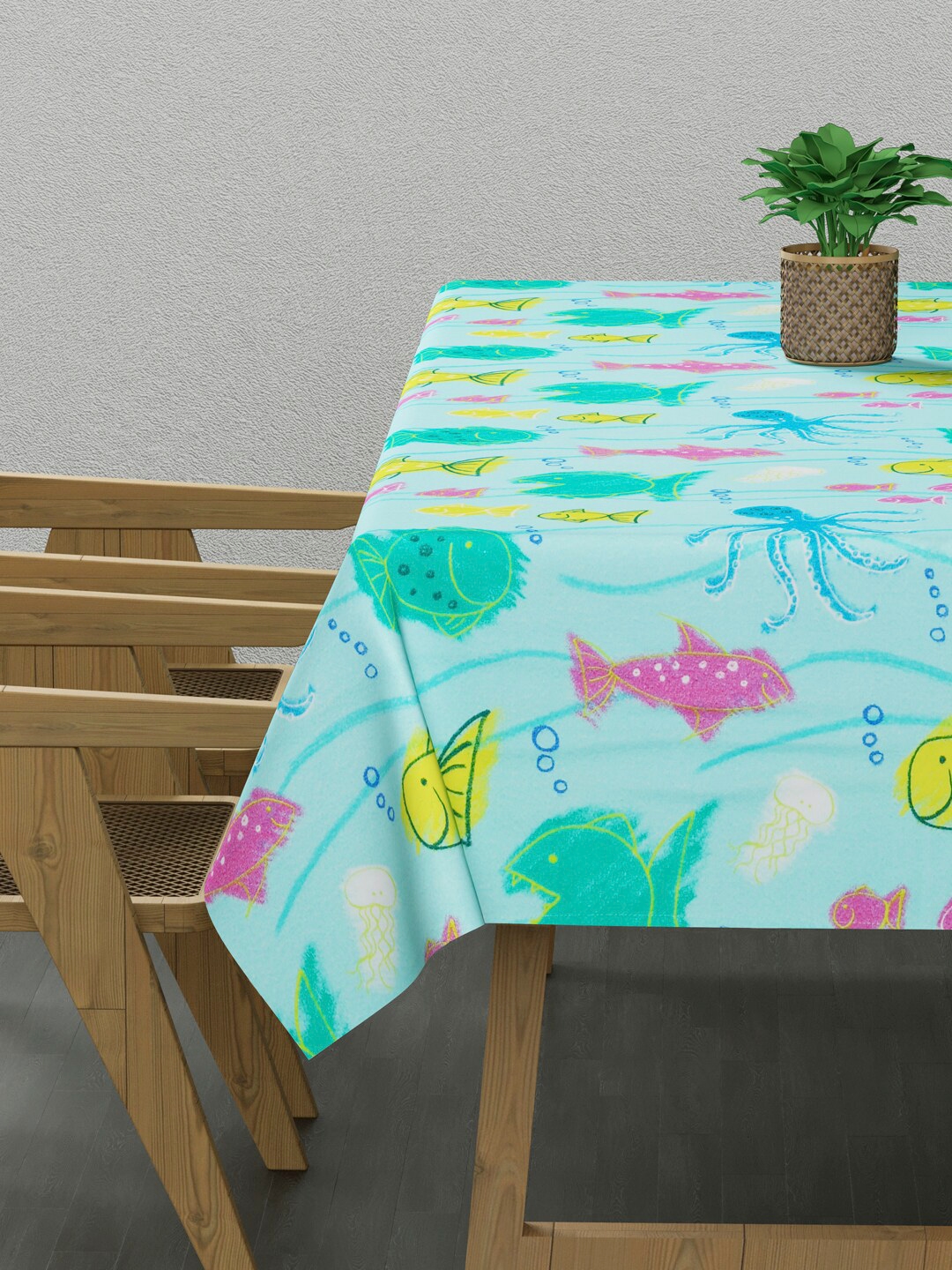 Clasiko Blue   Yellow Printed 4 Seater Rectangular Table Cover