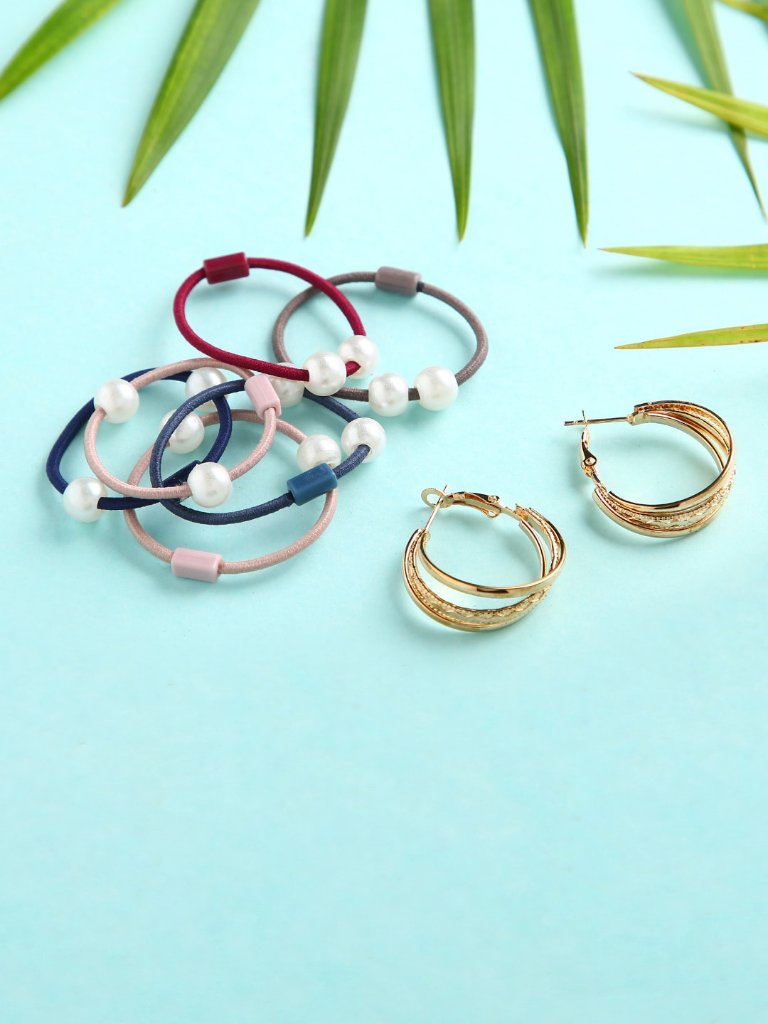 justpeachy Gold-Toned Contemporary Hoop Earrings with Ponytail Holder