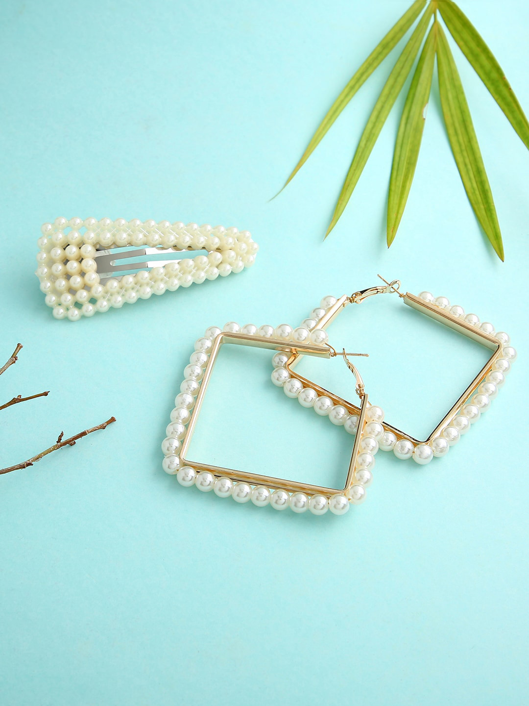 justpeachy Gold-Plated Square Hoop Earrings With Hair Clip