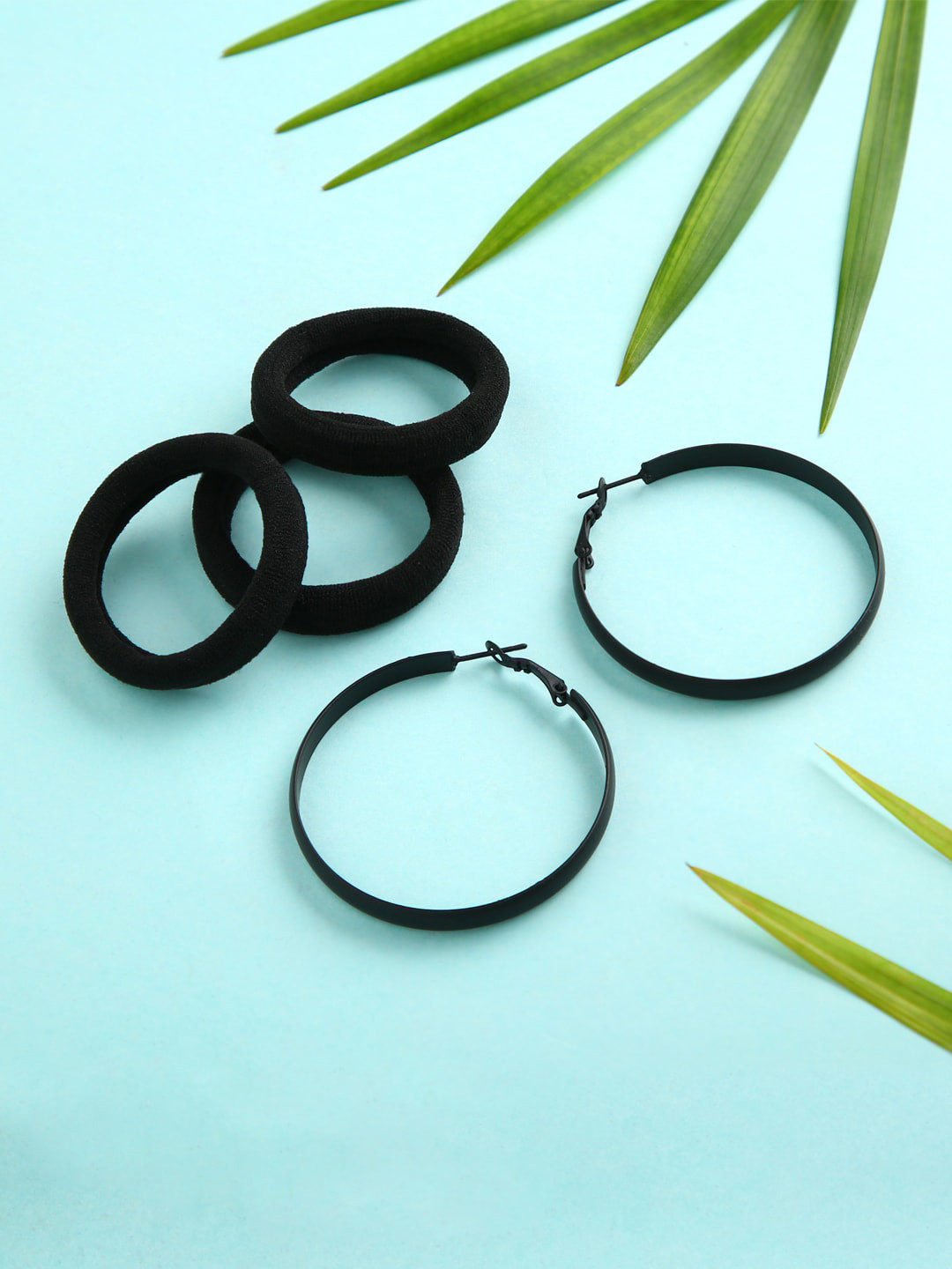 justpeachy Black Contemporary Hoop Earrings With Hairbands