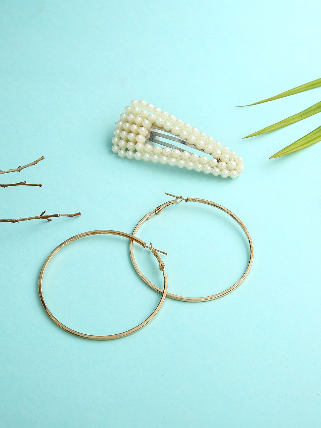 justpeachy Gold-Toned Contemporary Hoop Earrings With Embellished Tic Tac Clip