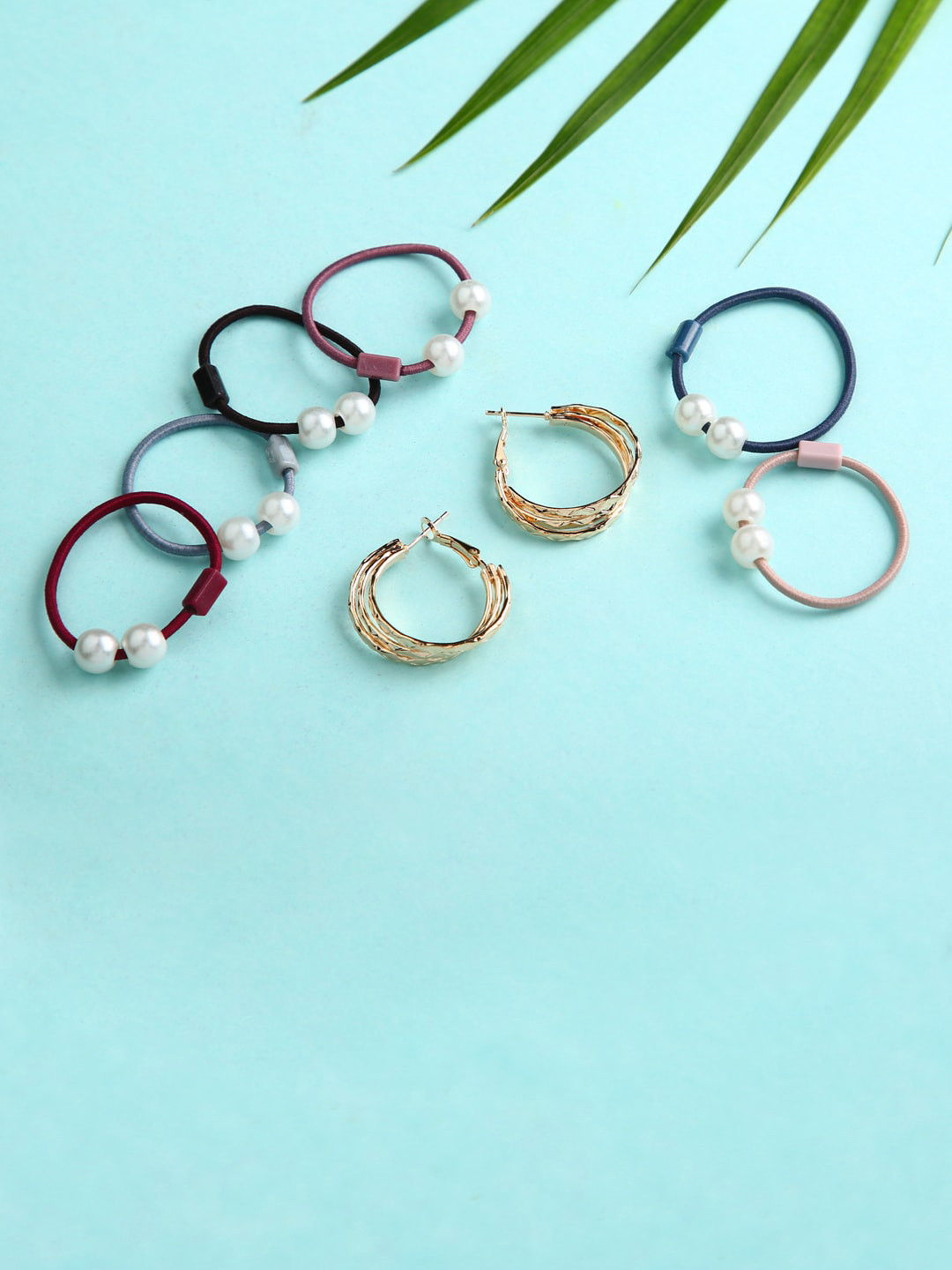 justpeachy Women Set of 4 Gold-Toned & Multicoloured Embellished Ponytail Holders