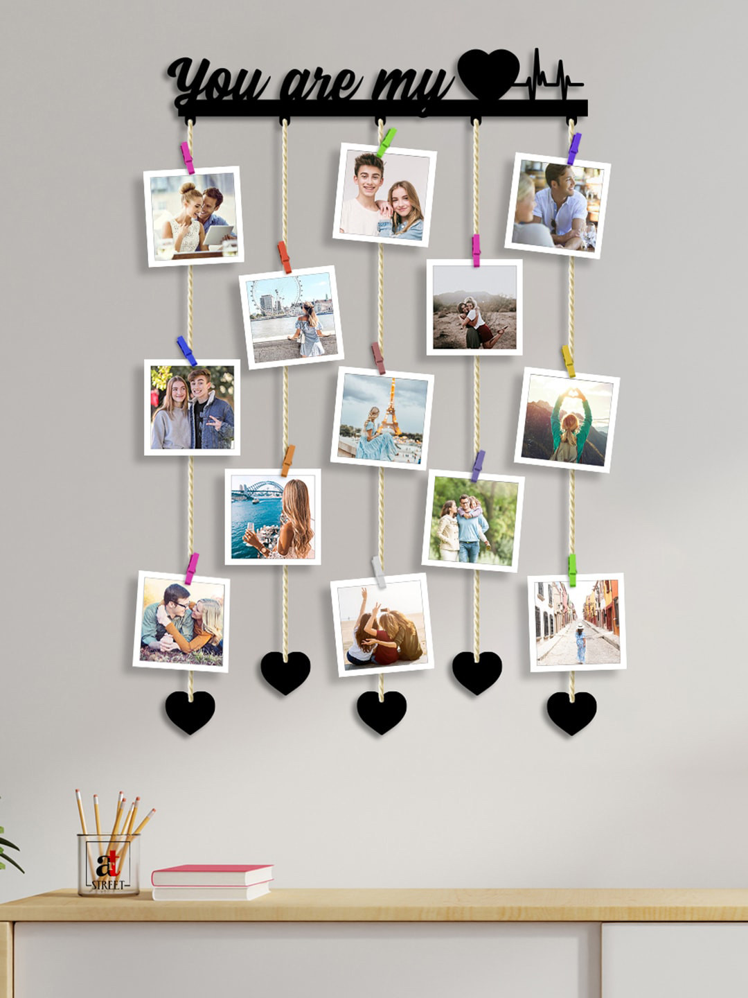 Art Street Black You Are My Heart Beat Clip Photo Collage Hanging Frame Wall Decor