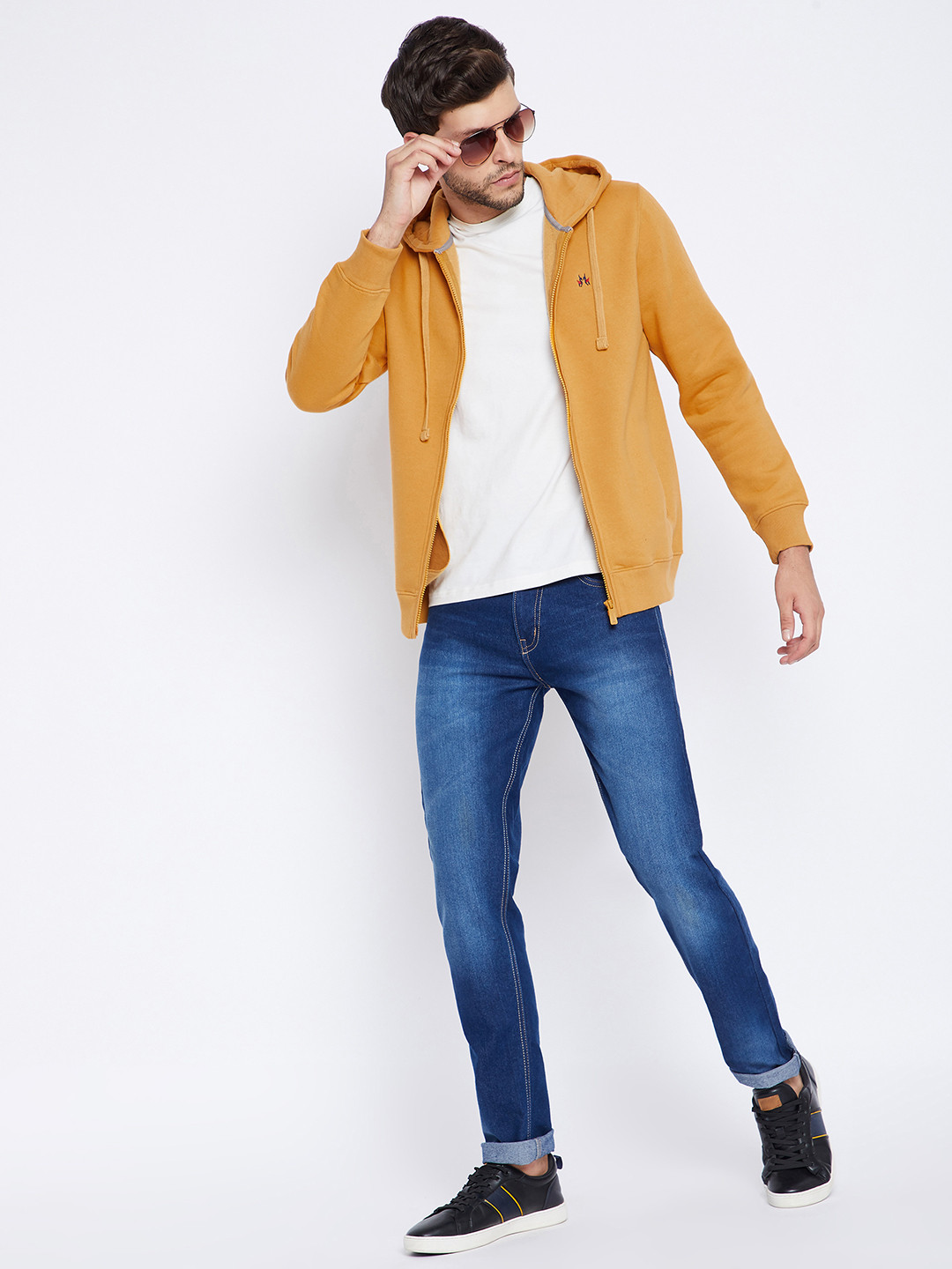Crimsoune Club Men Mustard Yellow Hooded Sweatshirt