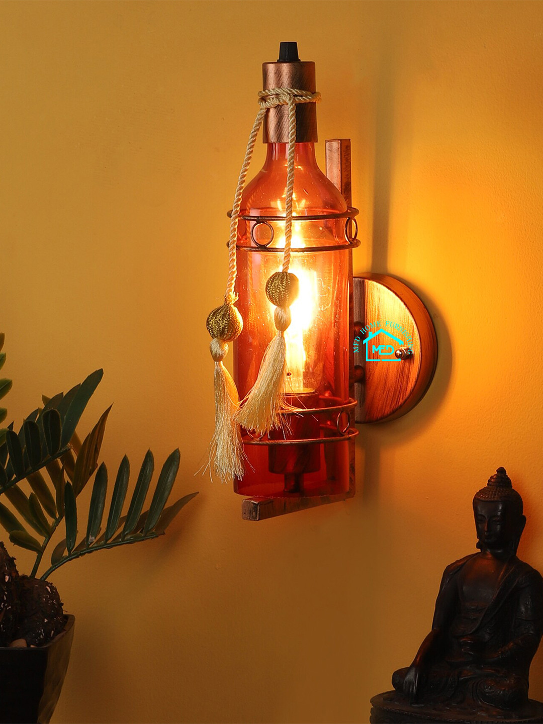MFD HOME FURNISHING Red Cylinder Shaped Wall Lamp