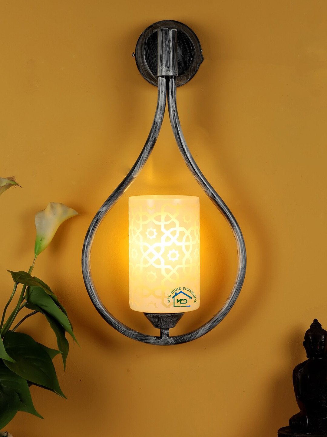 MFD HOME FURNISHING Grey Printed Cylinder Shaped Wall Lamp