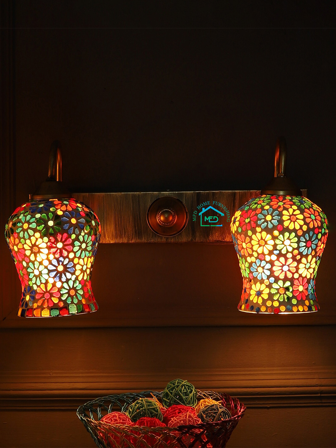 MFD HOME FURNISHING Multi-Coloured Floral Printed Bell-Shaped Wall Lamp
