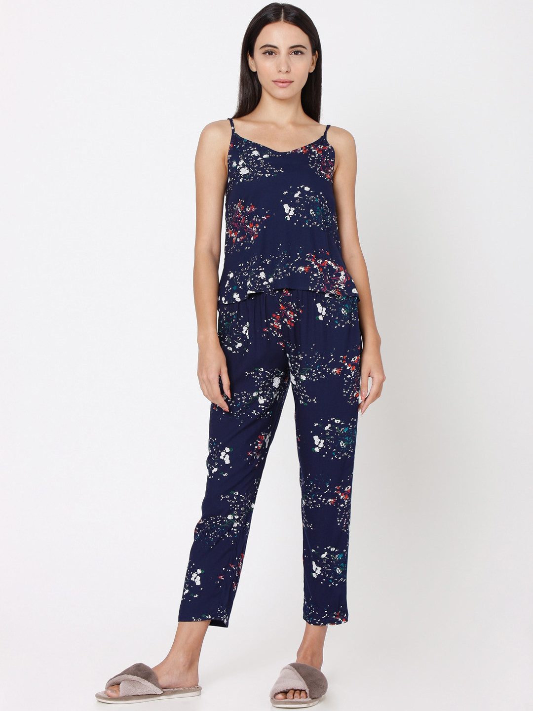 Smarty Pants Women Blue & White Printed Night suit