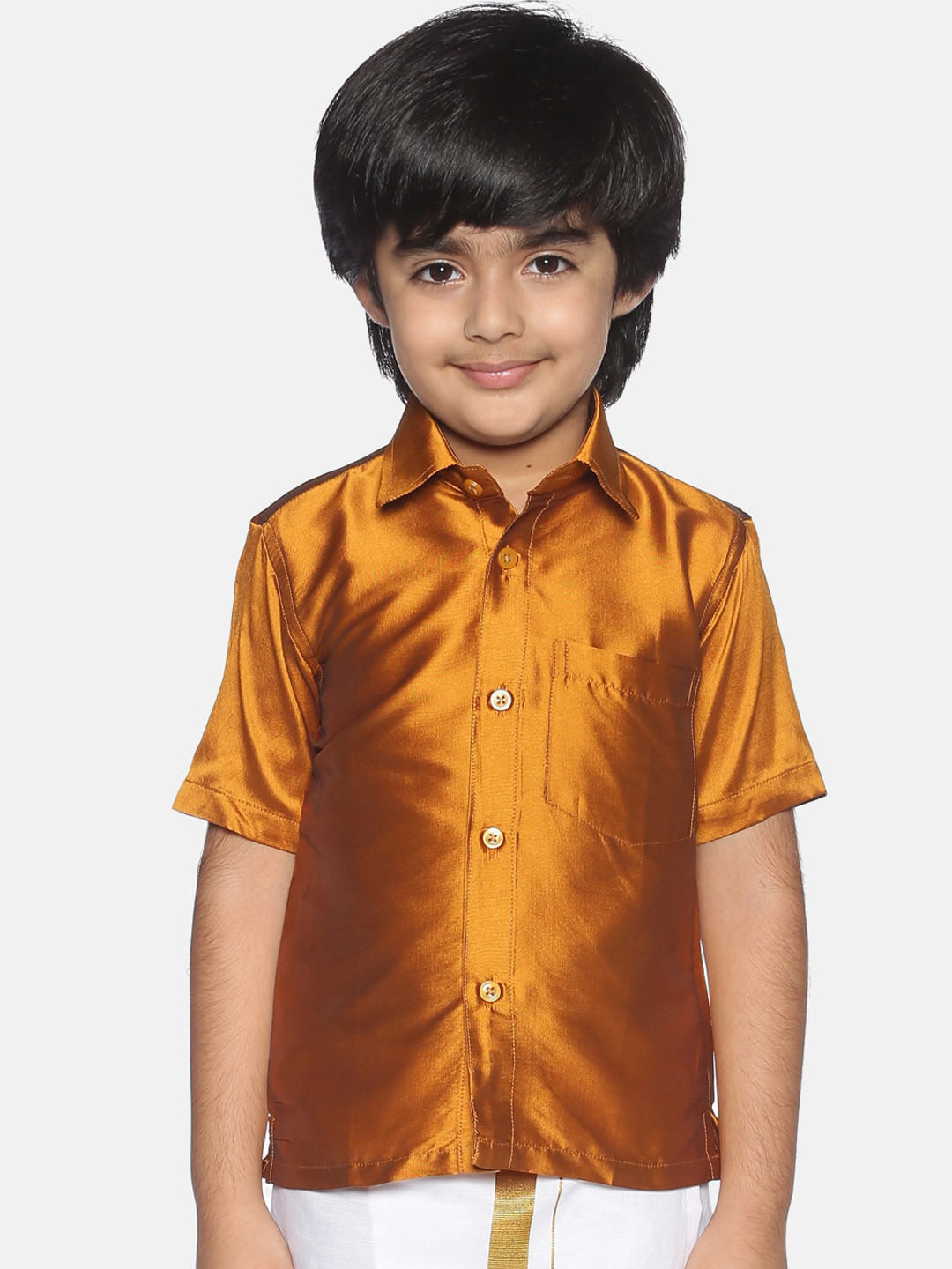 Sethukrishna Boys Mustard Brown Classic Opaque Casual Shirt