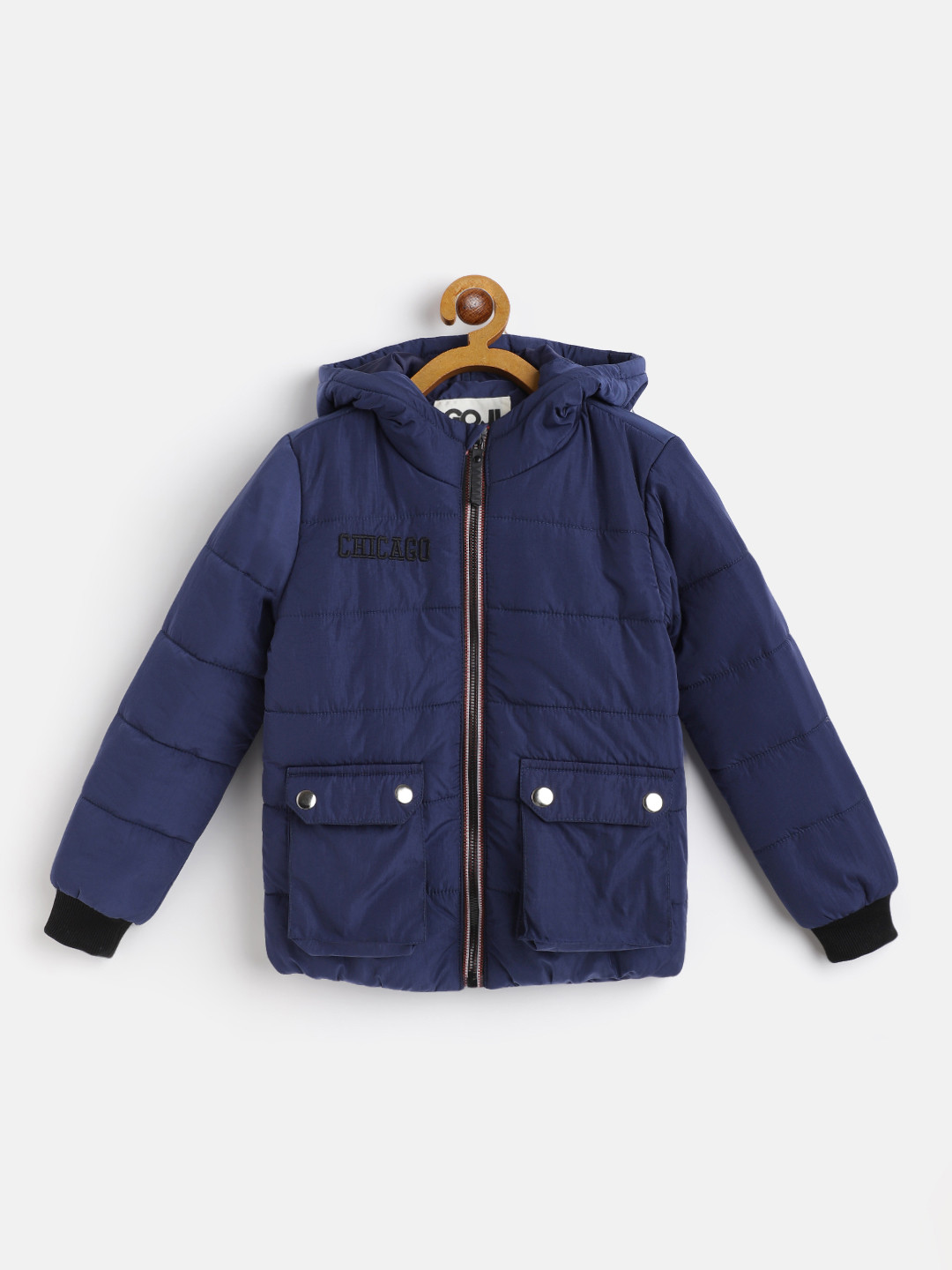 GOJI Boys Navy Blue Water Resistant Hooded Padded Jacket