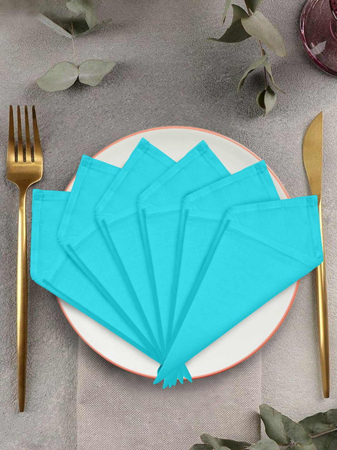 Clasiko Set Of 6 Turquoise Blue Solid Organic Cotton Table Napkins