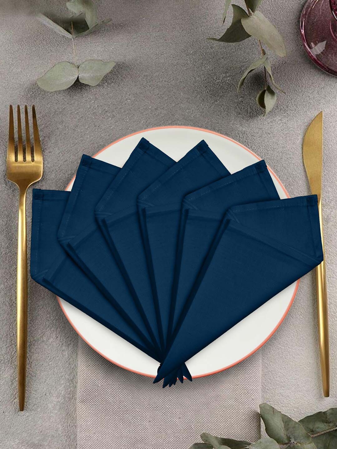 Clasiko Set Of 6 Navy Blue Solid Organic Cotton Table Napkins