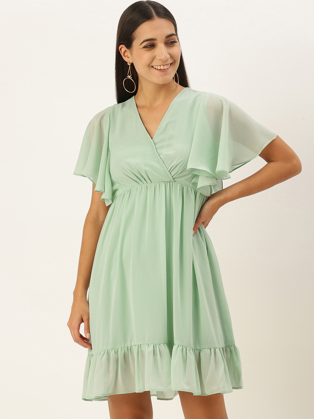 MELOSO Green Georgette Dress